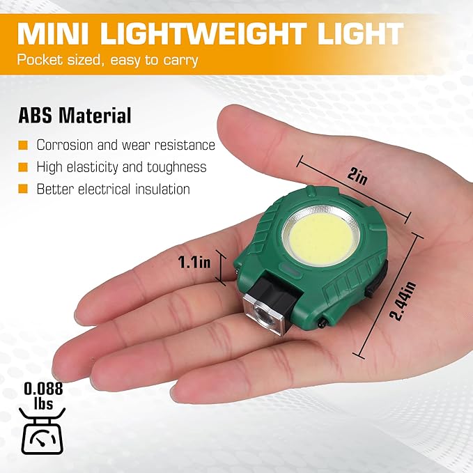 EverBrite 2 Pack COB Keychain Work Light, Mini Rechargeable Magnetic Keychain Light, Sensor Mode, Multifunctional Small Keychain Flashlights, Portable, Waterproof, for Camping, Hiking, 6 Modes, Green