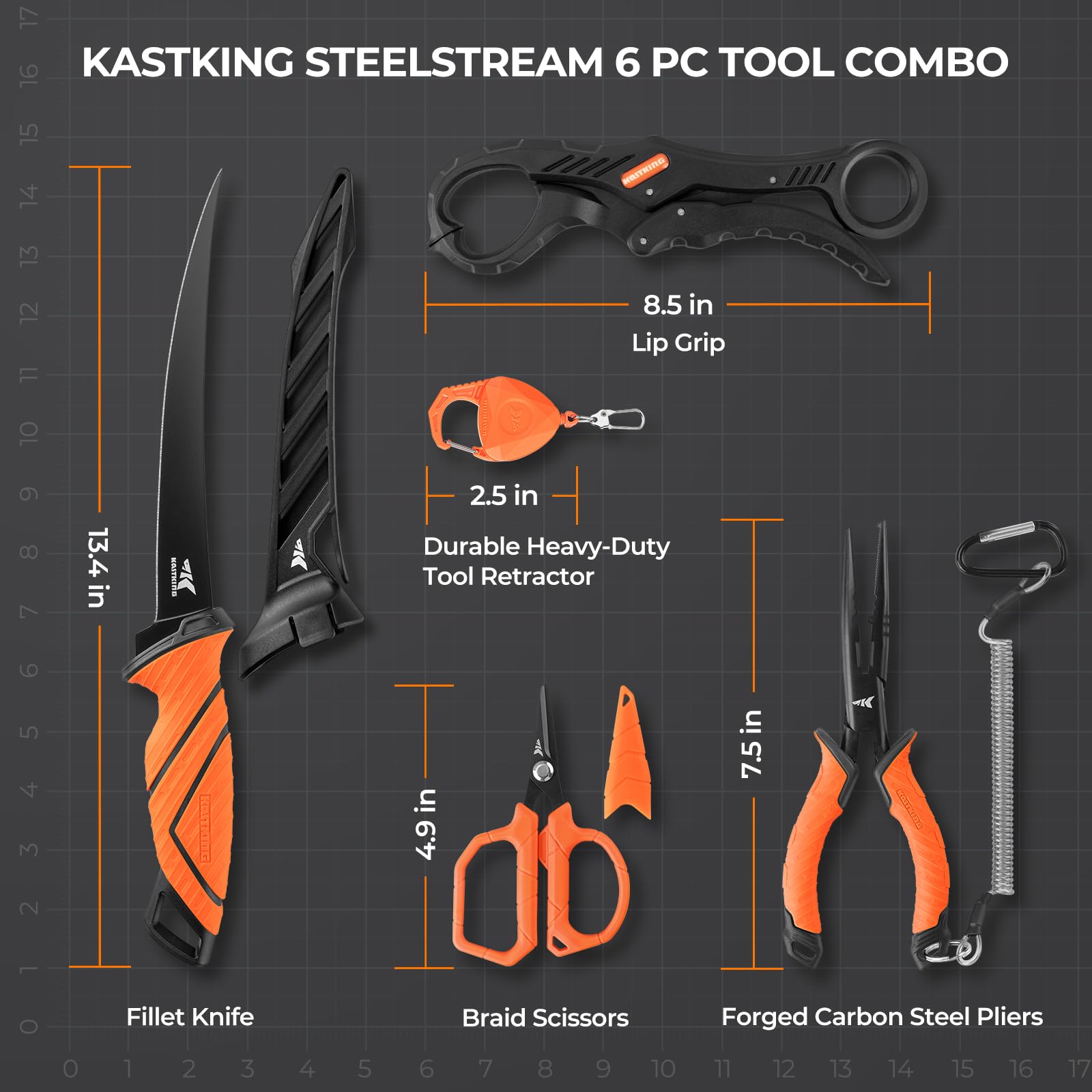KastKing SteelStream 6pc Fishing Tool Kit, Fishing Gear