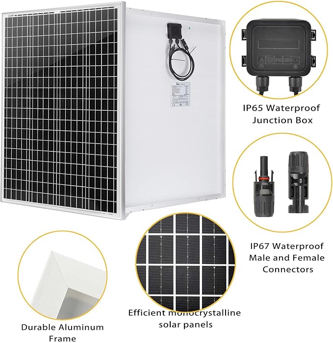 2 Pcs 100 Watt 12 Volt Monocrystalline Solar Panels Kit, with 30A 12V/24V PWM Charge Controller for Outdoor RV Boat Trailer Camper Marine Off-Grid Home (200 Watt with Accessories)