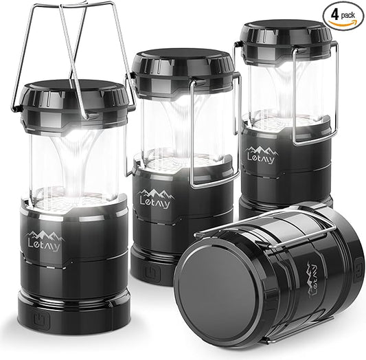 LETMY 4 Pack Camping Lanterns for Power Outages - Dimmable & 3 Color Modes, Battery Powered Lantern, Collapsible, Water Resistant Lantern Flashlight for Emergency, Hurricane, Storms, Outdoor Survival