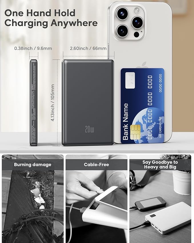 for Magsafe Portable Charger iPhone,2025 Ultra Slim Wireless Battery Pack 5000mAh, 20W PD Magnetic Power Bank Fast Charging USB C in&Out Powerbank for i-Phone 17/16/15/14/13/12 Mini Plus Pro Max