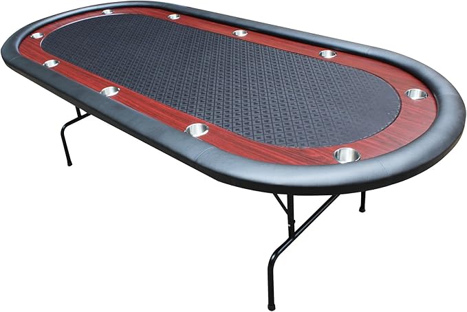 Poker Table 96 inches Light Series for 10 Player Games with Cup Holders Wooden Racetrack Felt Foldable Legs, Black