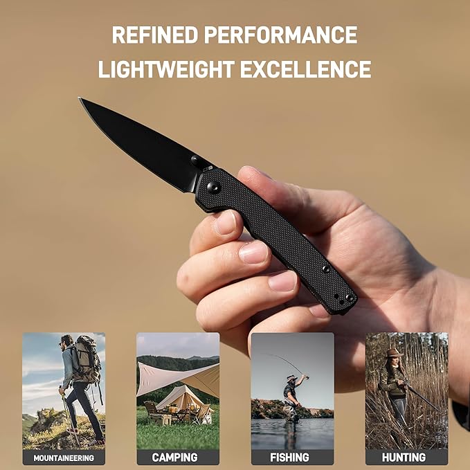 CJRB Kain Folding Pocket Knife, 2.95'' AR-RPM9 Steel Blade G10 Handle Small EDC Knife with Pocket Clip for Men Women, Sharp Knives for Camping Hiking Survival, Designed by Sanford Owen(J1956 Black)