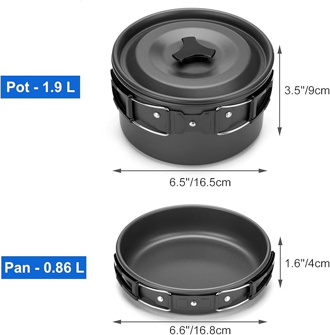 Odoland 12pcs Camping Cookware Mess Kit with Mini Stove, Lightweight Pot Pan Kettle with 2 Cups, Fork Spoon Kit for Backpacking, Outdoor Camping Hiking and Picnic