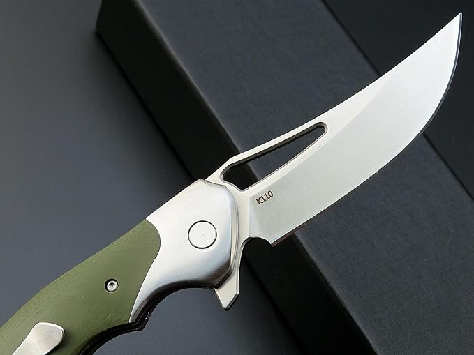 Eafengrow EF7 Folding Knife K110 Steel Blade G10&Stainless Steel Handle EDC Tool Knives for Outdoor Working Camping Hiking(green)