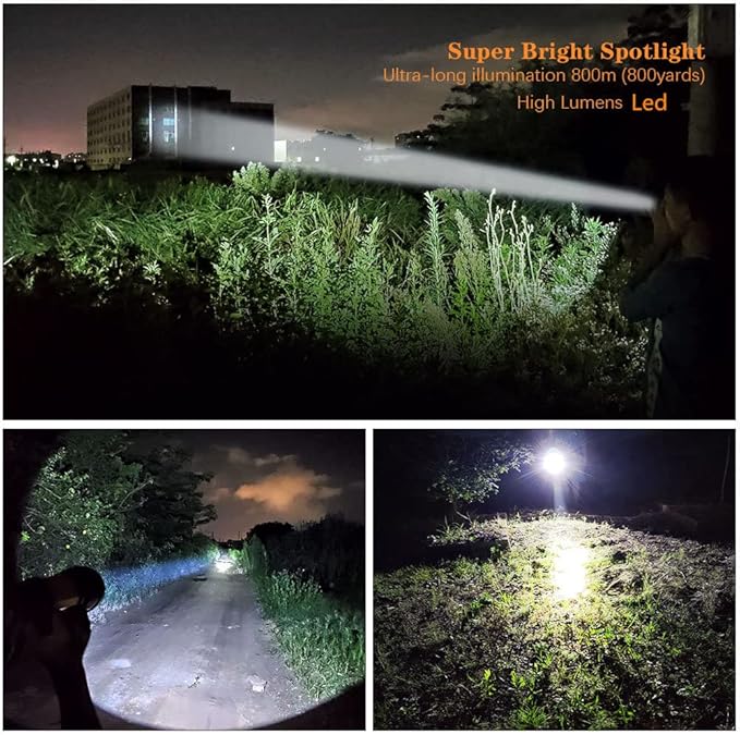 Super Bright Handheld LED Flashlight High Lumens Rechargeable,Powerful Spotlight Long Range 800yd/Large Capacity Long Lasting/with Lantern, Big Heavy Duty Searchlight
