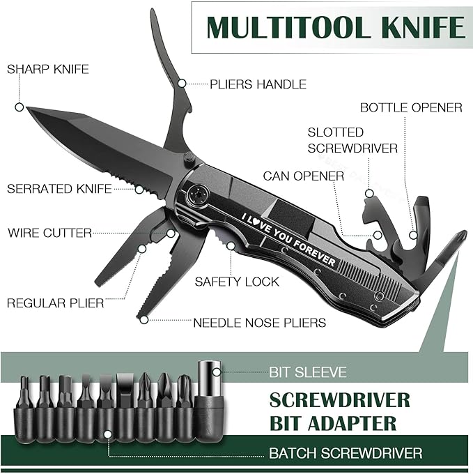 Gifts for Boyfriend Husband,Multitool Pocket Knife "I LOVE YOU",Anniversary Birthday Christmas Valentines Day Gifts for Him,Unique Camping Hunting Cycling Gift Ideas for Men
