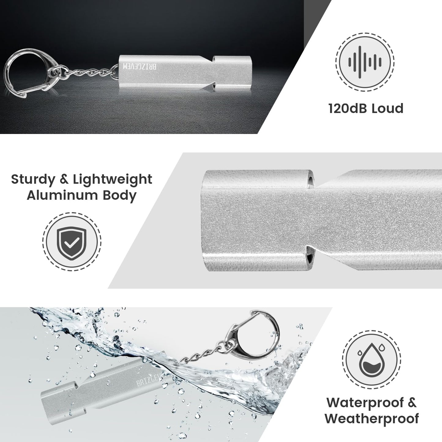 BRIZGEVEM 120+dB Aluminum Emergency Survival Whistle with Lanyard Keychain