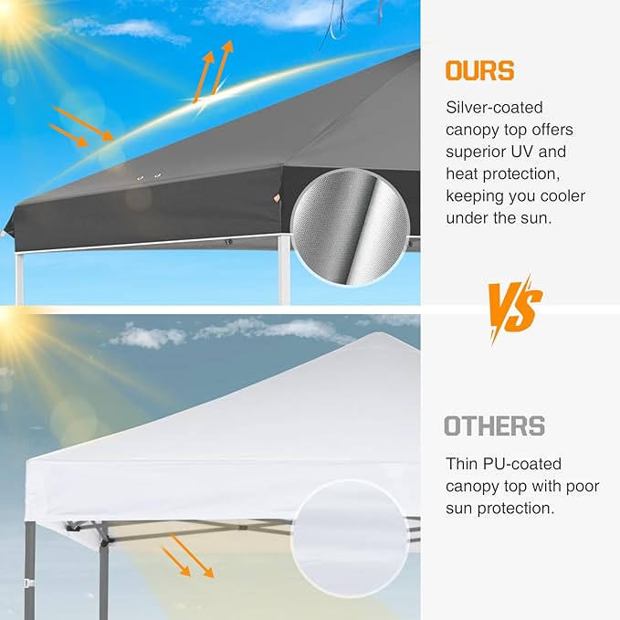 EAGLE PEAK Pop Up Canopy Tent with Wheeled Carry Bag, 8 Stakes, 4 Ropes, 4 Weight Bags, Easy Set Up Tent Canopy, 10x10 ft, 100sqft of Shade, Gray