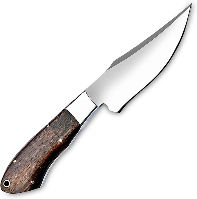 Zaby Hand Forged D2 Steel 10'' inches Fixed Blade Hunting Knife, Bushcraft Skinner Camping Outdoor Knife with Genuine Leather Sheath, Rose Wood Handle