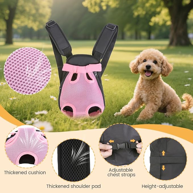 Inspack Dog Backpack Carrier/Cat Carrier, Adjustable Pet Front Carriers Travel Bag for Puppy Medium Dogs, Legs Out, Soft Ventilated Doggie Chest Carry Backpacks for Hiking/Camping, 4-7 lbs, Pink