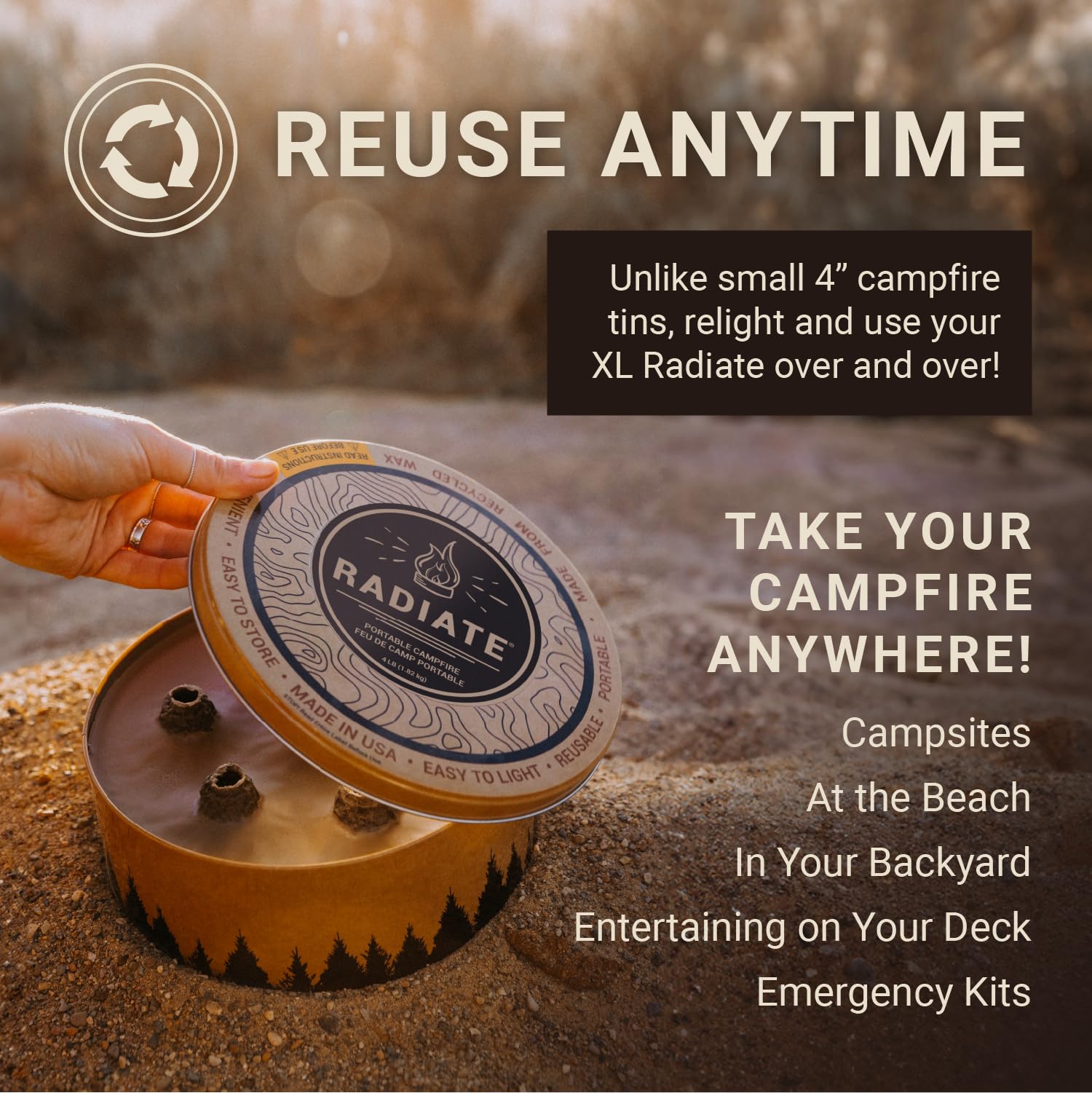 Radiate XL 8" Portable Campfire As Seen On Shark Tank - Up to 2 Hours of Burn Time - Reusable