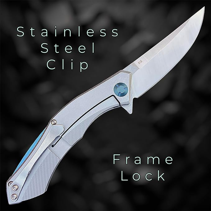 TACTICAL GEARZ Pocket Knife for EDC, Stonewashed Stainless Steel Handle, D2 Steel Blade, Includes Sheath (Triton S)