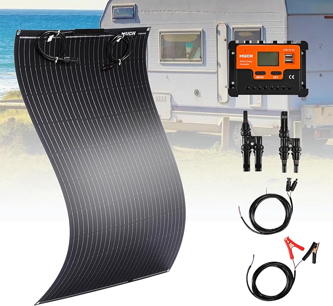 100W Semi-Flexible Solar Panel Kit 12V Monocrystalline Ultra-Flexible Bendable Mono Off-Grid Charger with 30A Charge Controlle for 12-24V Battery Charging Car Battery Camper RV Yacht Boat