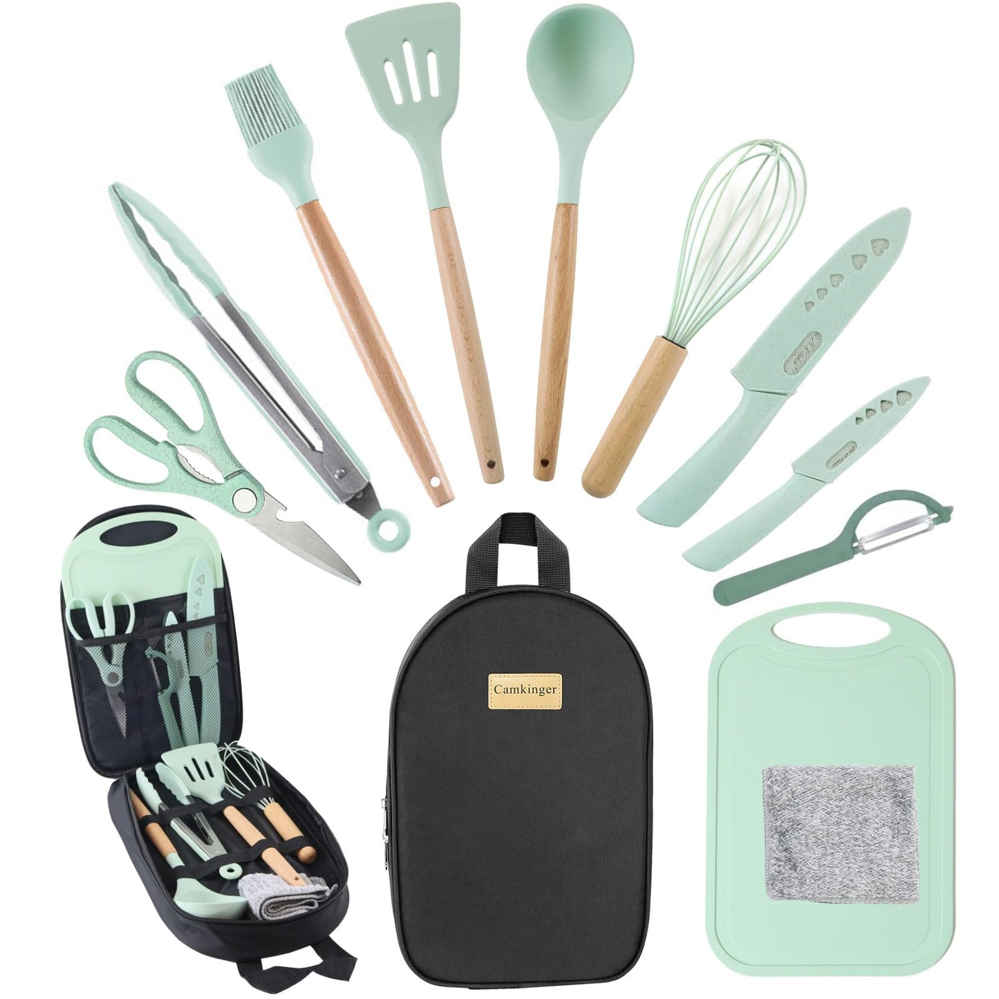 Camkinger Camping Cooking Utensils Set, Silicone Cookware for Travel BBQ