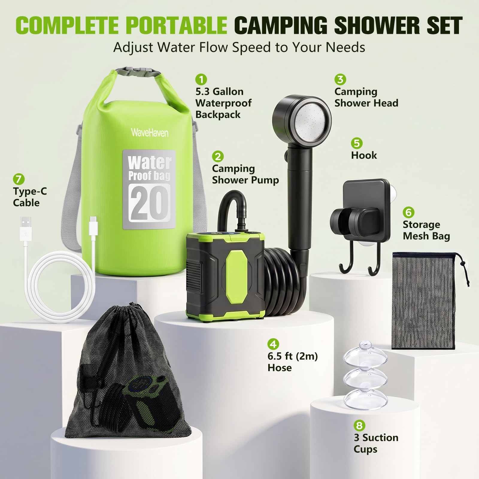 2026 Portable Shower For Camping With Waterproof Dry Bag,10000mAh Rechargeable Portable Camping
