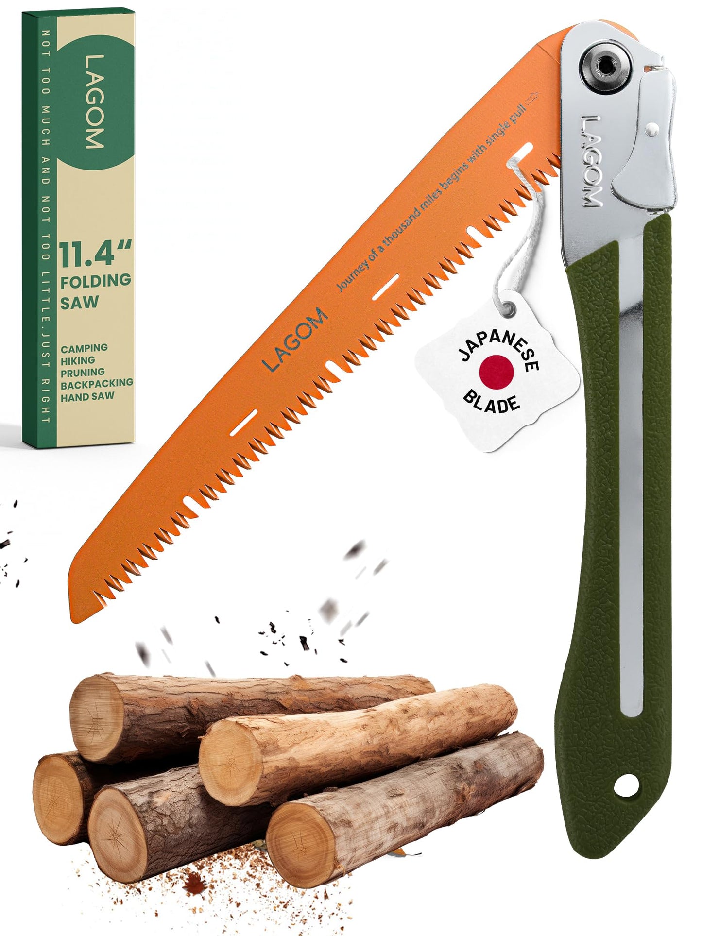 LAGOM Folding Camp Saw for Cutting Branches, 11.4" Straight Blade | SK5 Steel, Ergonomic Handle