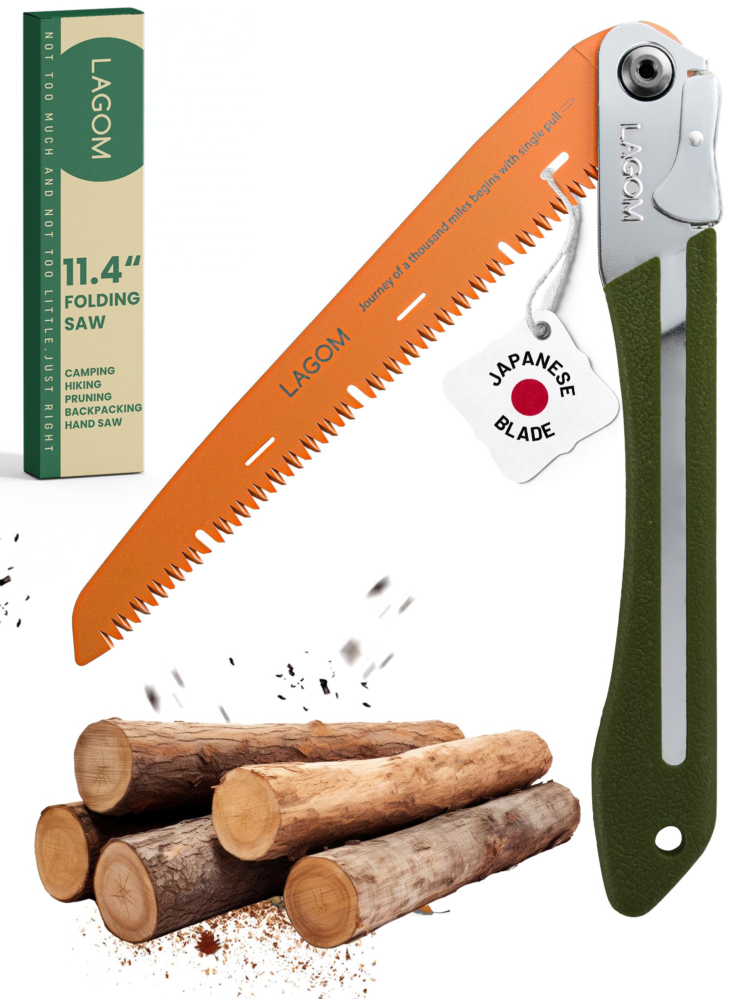LAGOM Folding Camp Saw for Cutting Branches, 11.4" Straight Blade | SK5 Steel, Ergonomic Handle