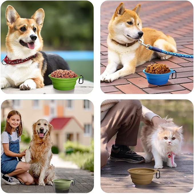 PetBonus 2-Pack Large Silicone Collapsible Dog Bowls, 34oz/1000ml BPA Free Portable Foldable Travel Bowl for Pet Cat, Food Water Feeding Dish for Camping with 2 Carabiners (Black, Dark Purple)
