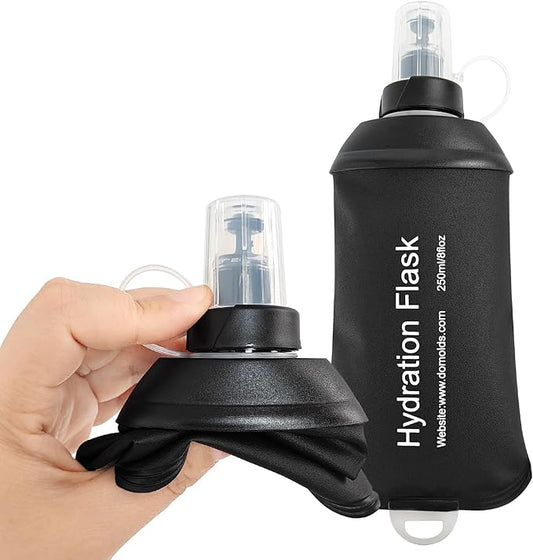 250ml Soft Flask, Soft Water Bottle for Hydration Packs, Running, Hiking, Cycling and Climbing - Black