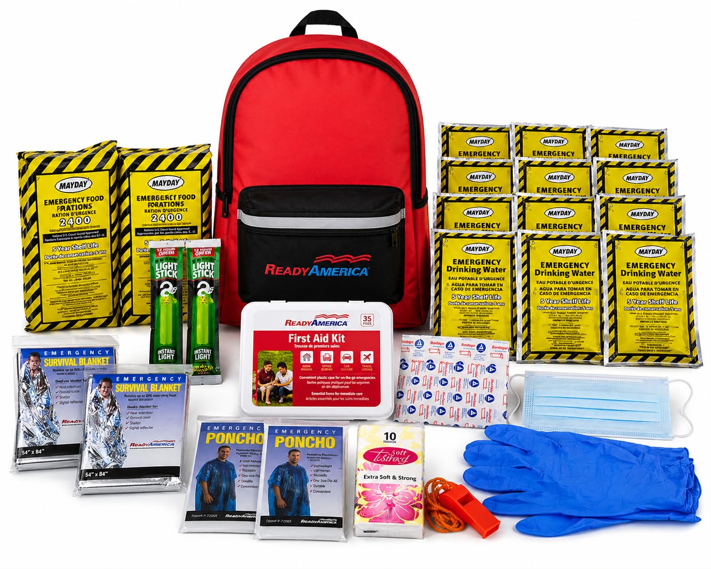 Ready America 70280 72 Hour Emergency Kit, 2-Person, 3-Day Backpack, Includes First Aid Kit