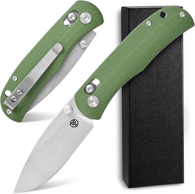 FF22 Folding Pocket Knife,VG10 Steel Blade Micarita Handle Full Tang Knife for Outdoor Activities Camping Hunting Fishing(Green)