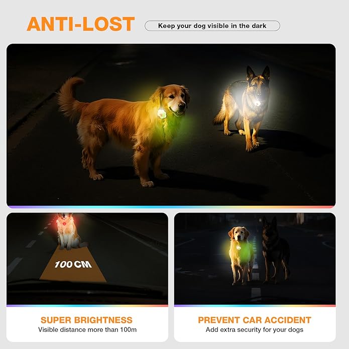 Lekereise Neon Dog Collar Lights - 6 Modes USB-C Rechargeable LED Light For Dog Collars, Waterproof & Soft Silicone Band Safety Dog Light Up Collar, for Night Walking, Running, Camping & Outdoors