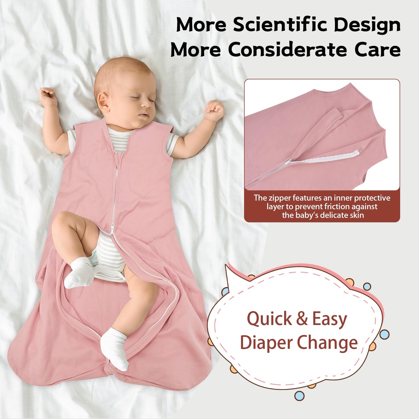 Wrrernsin Baby Sleep Sack 0-6 Months,100% Cotton TOG 0.5 Wearable Blanket for Newborn and Infant, 3