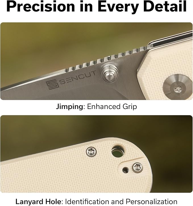 SENCUT Aetheris Pocket Knife, EDC Folding Knife with 3.68'' 9Cr18MoV Blade & G10 Handle, Reversible Clip for Camping Hiking S24095-1 (Ivory)
