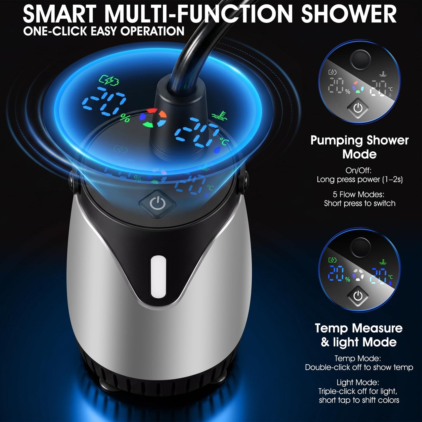 WaveHaven Portable Camping Shower, Portable Shower with Tent, 8000mAh Rechargeable Camp Shower Pump