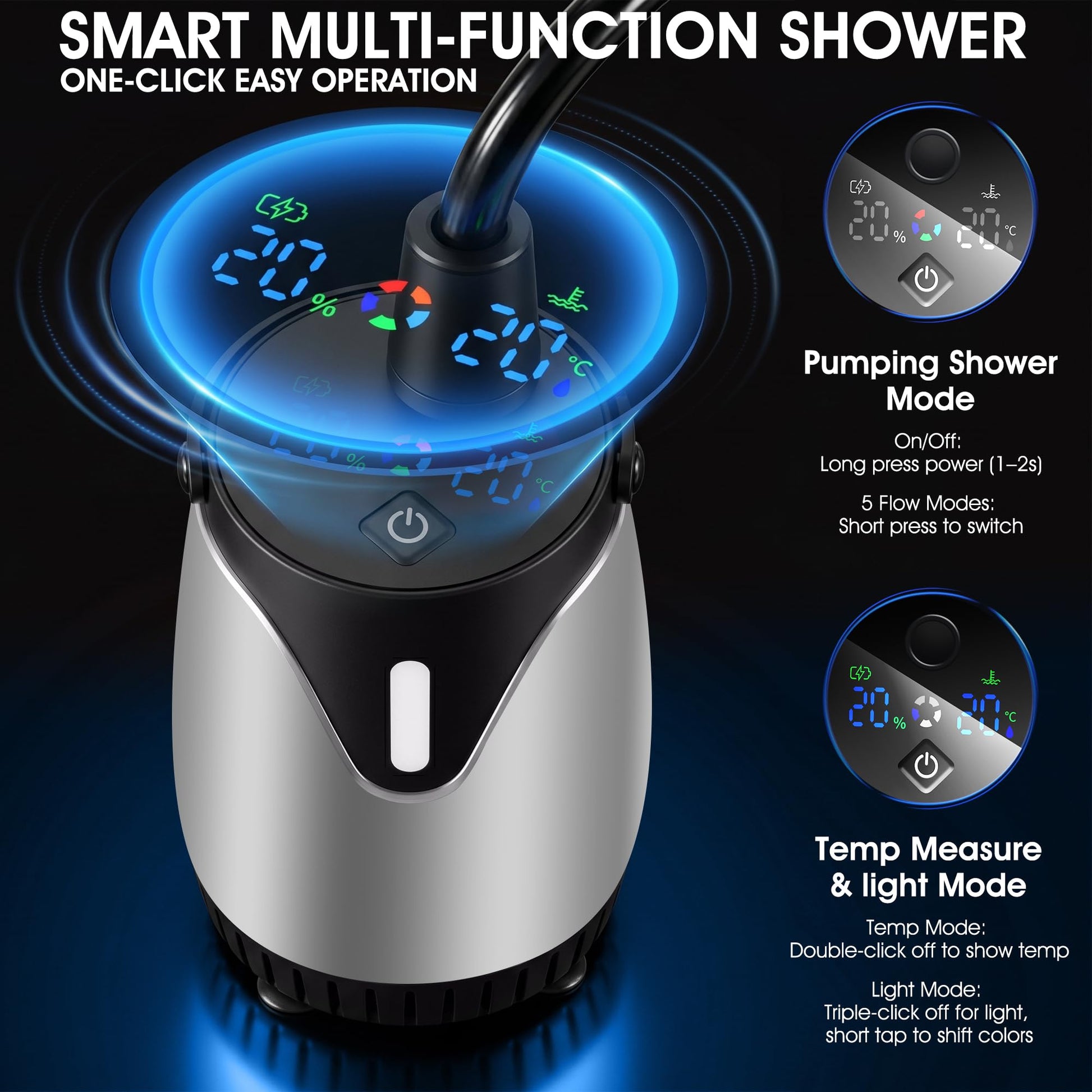 WaveHaven Portable Camping Shower, Portable Shower with Tent, 8000mAh Rechargeable Camp Shower Pump
