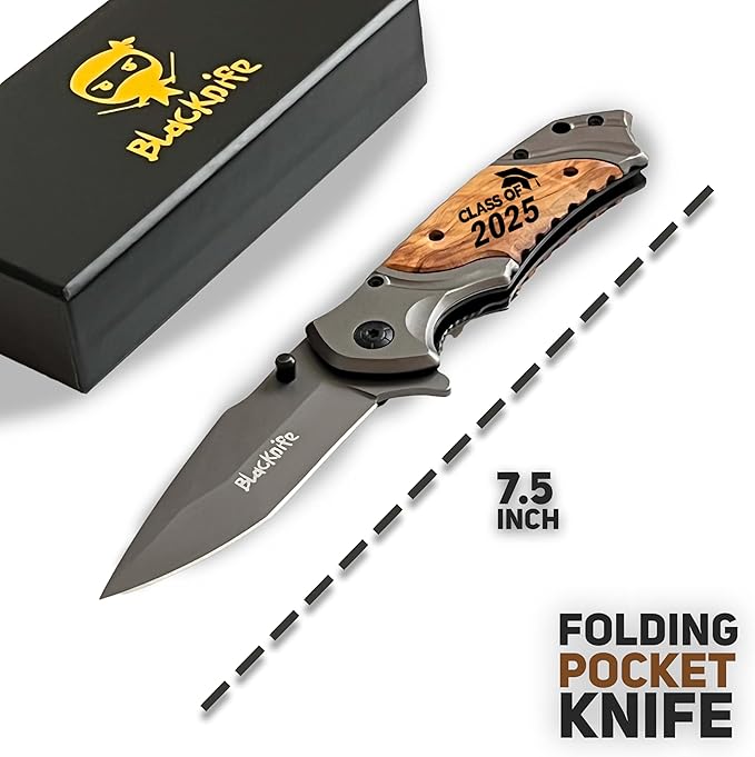 BlacKnife Pocket Knife For Men, Folding Pocket Knife with Wooden Handle and Clip – Stainless Steel and Ideal Knife for Camping, Hunting, DIY (Class of 2025)