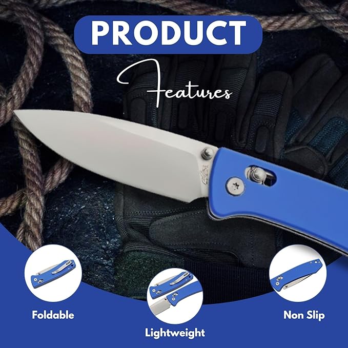 Rite Edge Premium Folding Pocket Knife 4.25" With Stainless Steel Blade, G10 Handle, Belt Clip - Camping Outdoor Utility Folder, Father's Day Gift - Blue