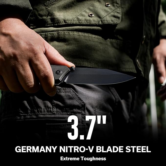 CIVIVI Tacticorix Pocket Knife for Men Women, EDC Flipper Folding Knife with 3.7" Nitro-V Blade G10 Handle for Camping Hunting C23055-1 (Black)