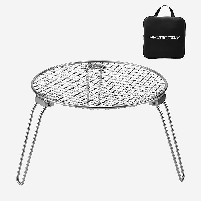 RROMATELX Small Folding Camping Grillï¼?04 Stainless Stee Portable Camping Stove，Campfire Grate，Heavy Duty Rack Camping with Carrying Bag for Outdoor Cooking Backpacking Hiking Picnic BBQ
