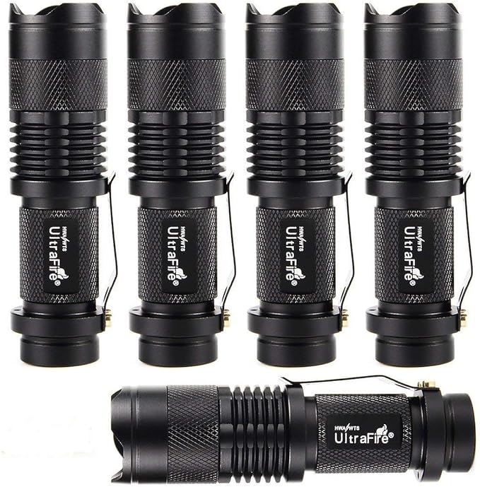 ULTRAFIRE 5 Pack SK68 Tactical and Small Flashlights,7w 3-Mode Pocket Torch Adjustable Focus Zoom Light Lamp