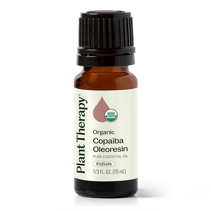 Plant Therapy Copaiba Oleoresin Organic Essential Oil 100% Pure, Undiluted, Natural Aromatherapy for Diffuser & Skin, Therapeutic Grade 10 mL (1/3 oz) Organic Copaiba Oil for Calming, Massage, Candles