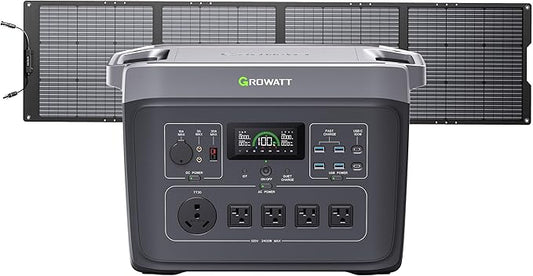GROWATT Portable Power Station with 200W Solar Panel，Black Infinity 2000 Electric Solar Generator，2048Wh LifePO4 Battery, 2200W AC Output for Home Use, Outdoor Camping, RVs and Emergency Backup