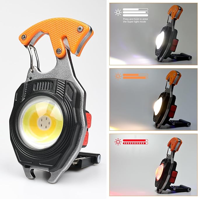 MAKDAK 2PC Keychain Flashlight Rechargeable Cob Keychain Work Light 7 Modes 1600Lumen High Lumen Flashlights for Emergencies,EDC (Orange and Blue)