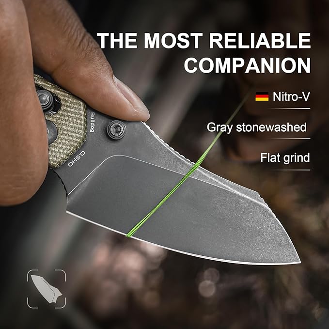 Kizer Bulldog Pocket Knife, 3 In Nitro V Blade Folding Knife Micarta Handle Camping Hunting Knife with Reversible Clip, Clutch Lock Small EDC Knives for Men Women V3672A3