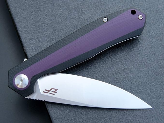 Eafengrow EF964 Pocket Folding Knife G10 Handle D2 Blade EDC Tool Knife with Pocket Clip Fast Opening Ball Bearing Folder for Outdoor Camping Hiking (Purple)