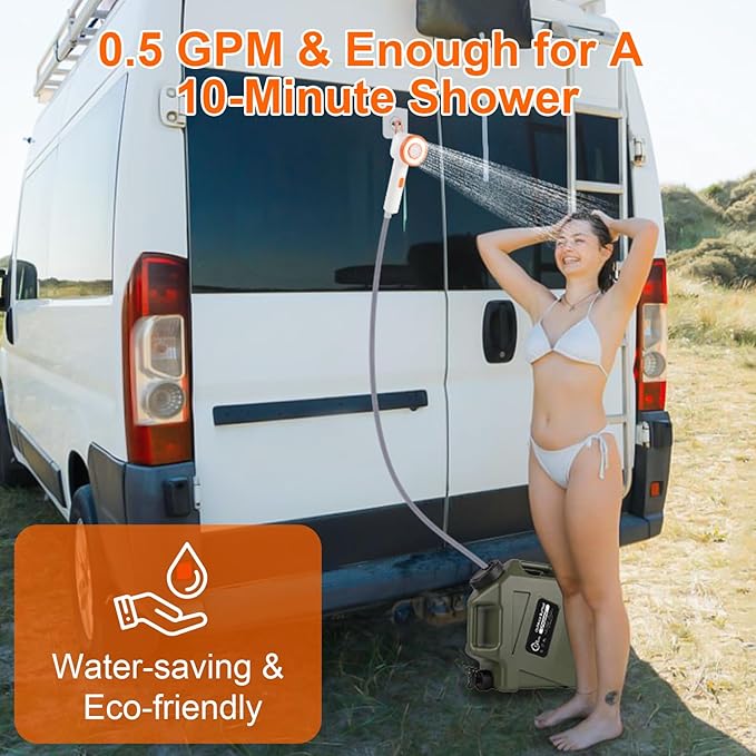 Portable Camping Shower Head with Filter Function, Handheld Electric Shower Head with LED Light and USB-C, Integrated Design of Water Pump with Filtration, Outdoor Camp, RV, Travel, Indoors
