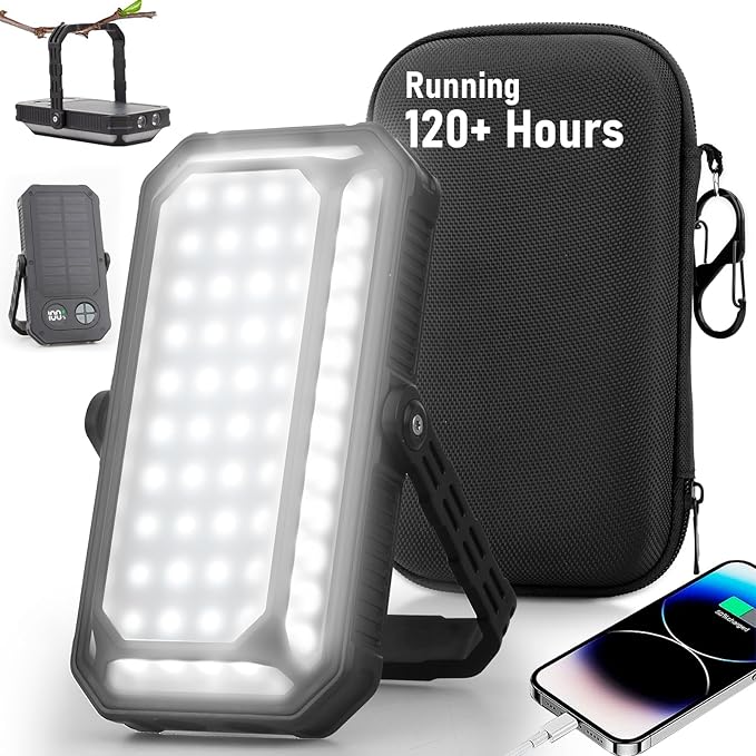 LED Camping Lantern Rechargeable, 10000mAh Portable Camping Lights up to 120+ Hours, 12 Light Modes, Dimmable, LCD Digital Display, Waterproof, Camping Essentials for Power Outages, Emergency