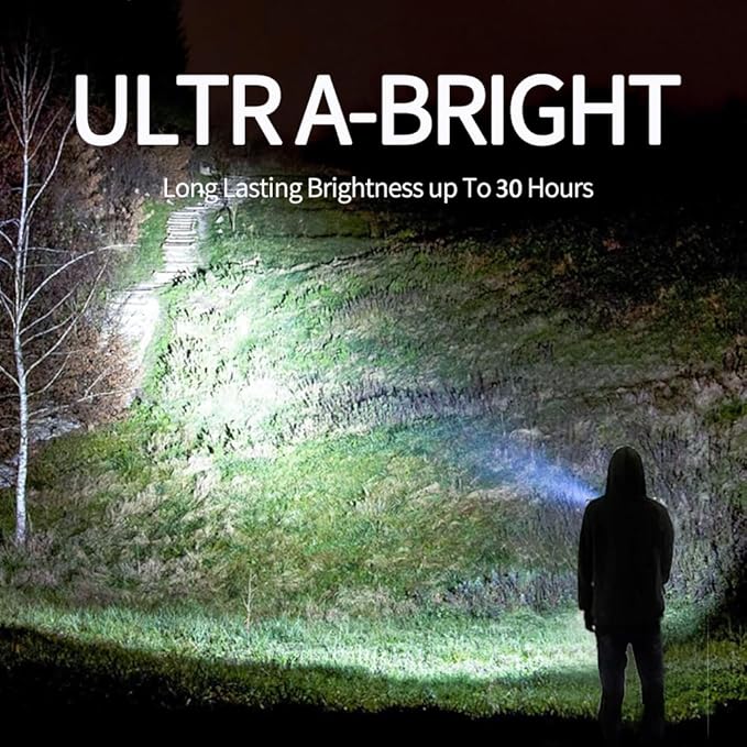 1200LM Rechargeable Spotlight Flashlight, IP67 Waterproof Handheld Flashlight with 3400mAh, 30H Runtime, USB Output, Led Spotlight with Shoulder Strap for Outdoor Camping Hunting Emergency