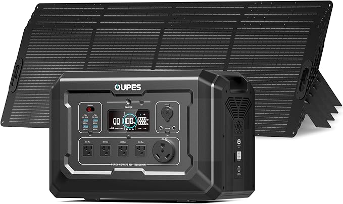 OUPES Mega 2 Portable Power Station Bundle 2500W (5400W Peak), 10.24kWh Expandable LiFePO4 Solar Generator with 4x240W Solar Panels (960W Total) ??Off-Grid Solar System