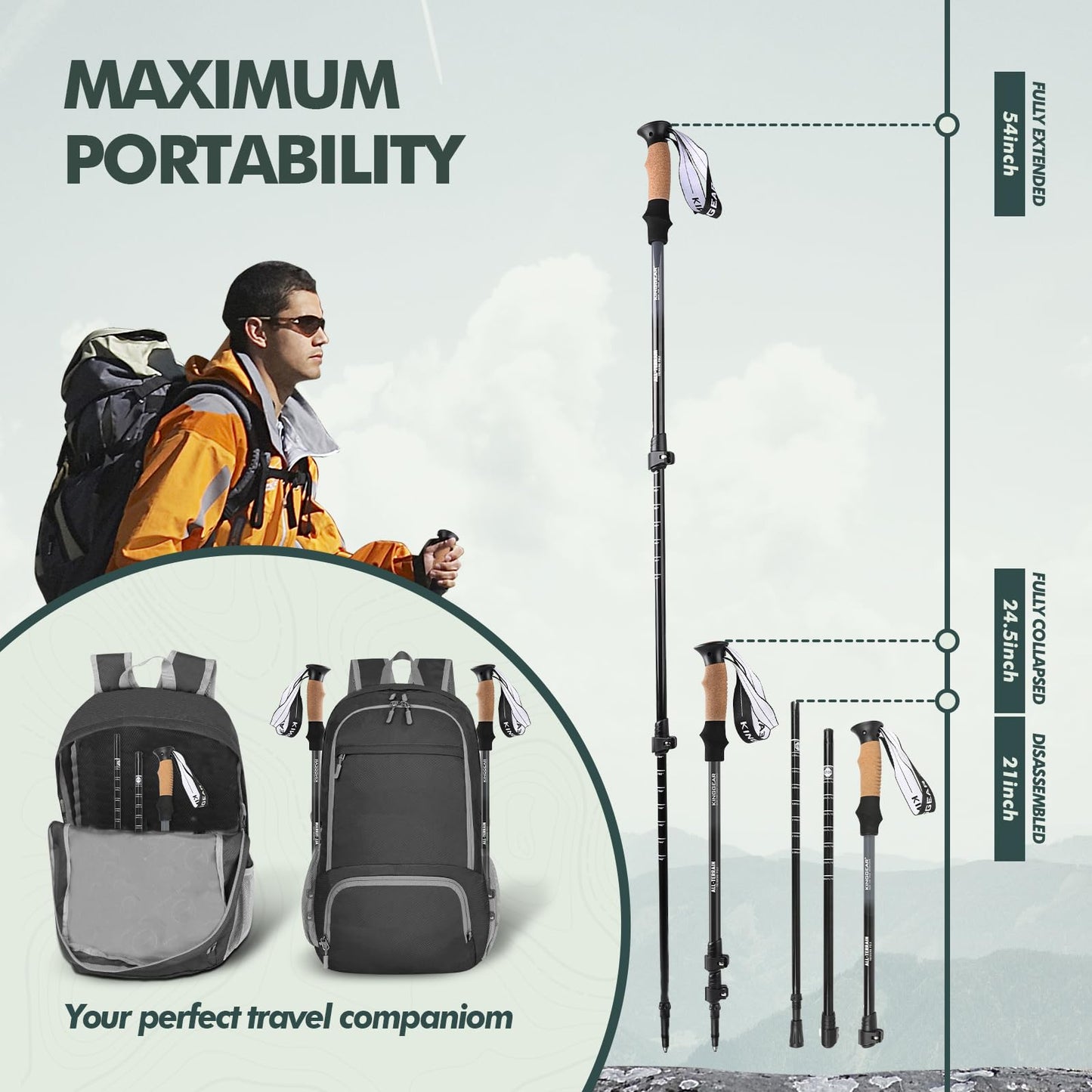 KINGGEAR Trekking Poles 7075 Aluminum Lightweight Hiking Sticks