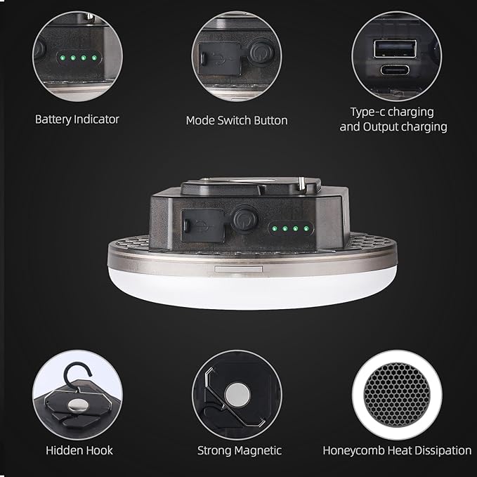 12000mAh 4000LM Camping Lights 3 Lighting Modes Bright Rechargeable LED Lamp 40W Hanging Tent Lights IPX5 Waterproof,Magnet,Power Failure Emergency Survival Kits & Christmas Day Gift