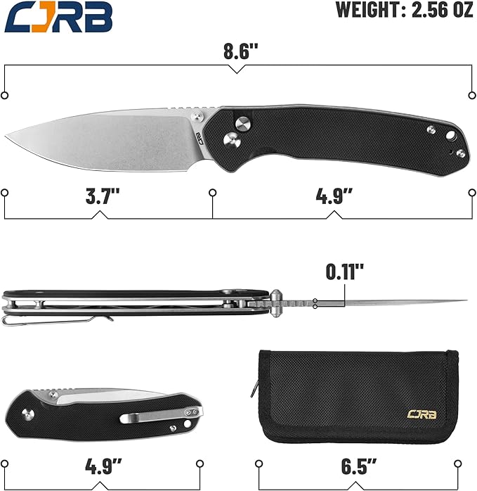 CJRB CUTLERY Pocket Knife Pyrite (J1925L) Button Lock EDC Large Foldable Knife AR-RPM9 Steel Blade and G10 Handle Black Outdoor for Women Men for Gifts