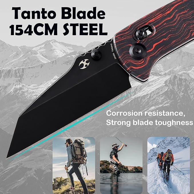 KANSEPT Main Street Pocket Folding Knife, 3.36''Black 154CM Sharp Blade,Black and Red G-Mascus Handle with Axis Lock and Thumb Stud, Perfect Clip for Camping Hiking Fishing Gift Everyday Carry T1015v5
