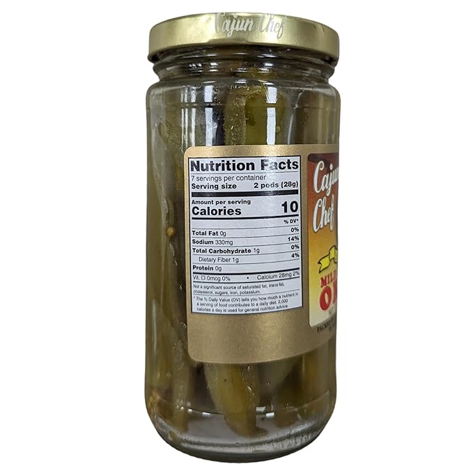 Cajun Chef Mild Pickled Okra 12oz (Pack of 1) - Great in Bloody Mary's - Versatile Garnish for Sandwiches, Salads, Martini's, Cheese Boards, and More (Mild Pickled Okra 12oz)